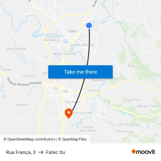 Rua França, 3 to Fatec Itu map