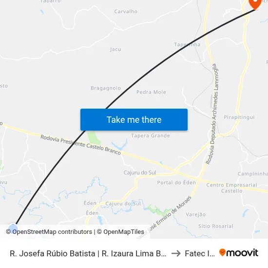 R. Josefa Rúbio Batista | R. Izaura Lima Bono to Fatec Itu map