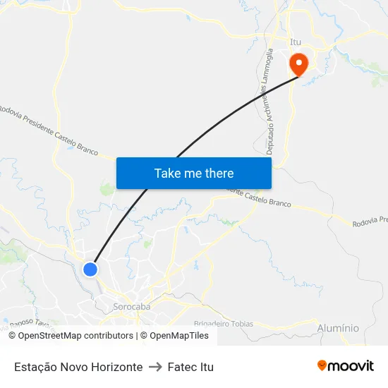 Estação Novo Horizonte to Fatec Itu map