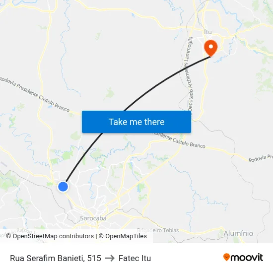 Rua Serafim Banieti, 515 to Fatec Itu map