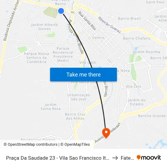 Praça Da Saudade 23 - Vila Sao Francisco Itu - SP 13313-001 Brasil to Fatec Itu map