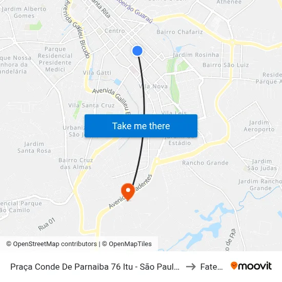 Praça Conde De Parnaiba 76 Itu - São Paulo 13303 Brasil to Fatec Itu map