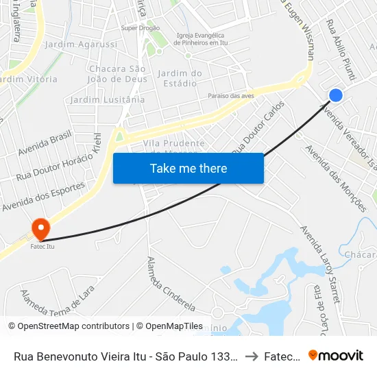 Rua Benevonuto Vieira Itu - São Paulo 13304 Brasil to Fatec Itu map