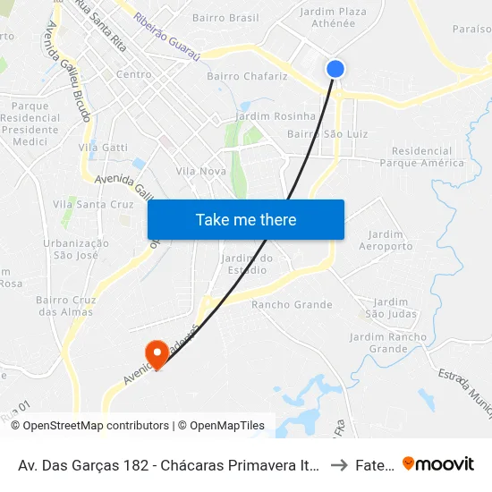 Av. Das Garças 182 - Chácaras Primavera Itu - SP 13302-231 Brasil to Fatec Itu map