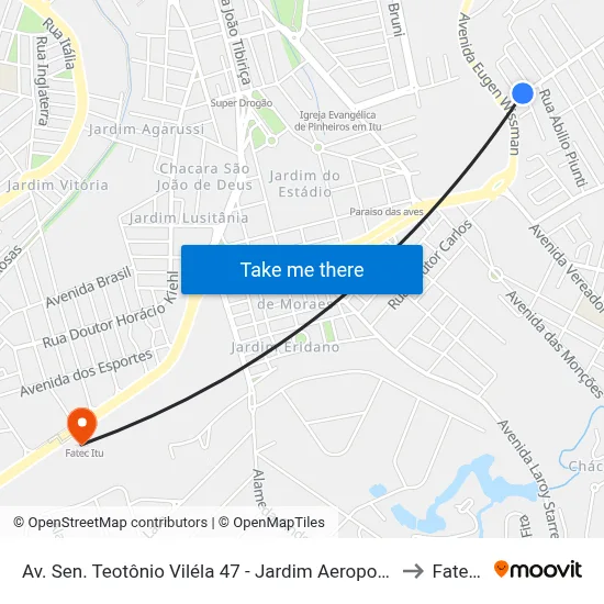 Av. Sen. Teotônio Viléla 47 - Jardim Aeroporto I Itu - SP Brasil to Fatec Itu map