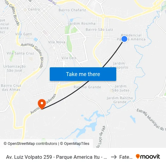 Av. Luiz Volpato 259 - Parque America Itu - SP 13304-370 Brasil to Fatec Itu map