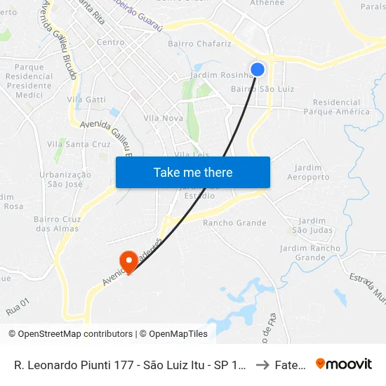 R. Leonardo Piunti 177 - São Luiz Itu - SP 13304-200 Brasil to Fatec Itu map