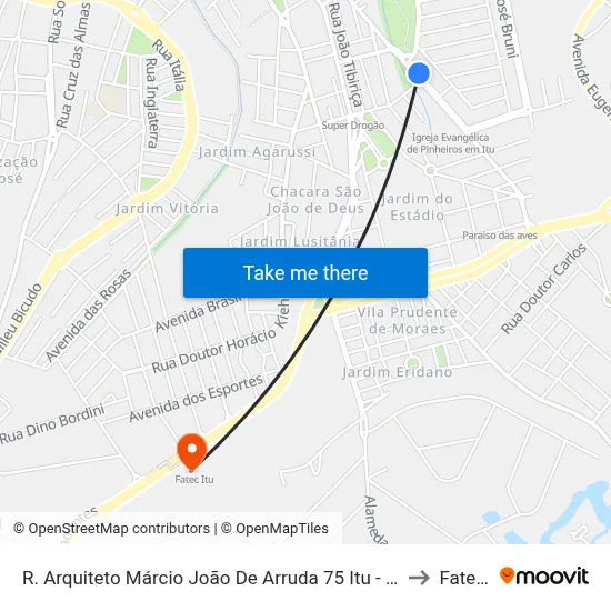 R. Arquiteto Márcio João De Arruda 75 Itu - SP 13304-080 Brasil to Fatec Itu map