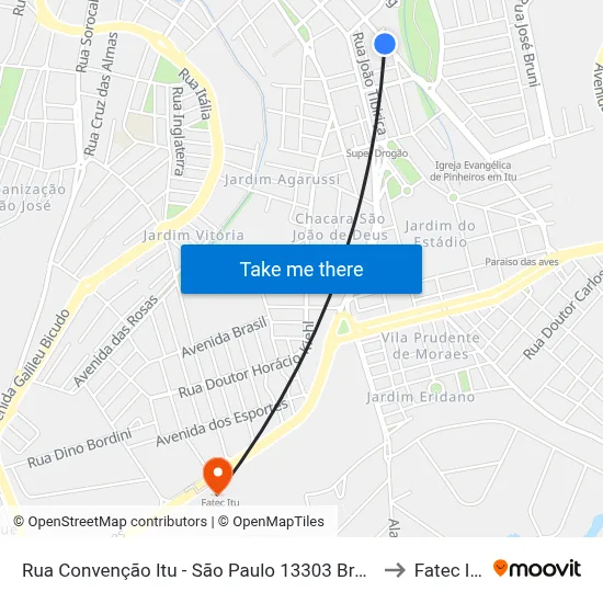 Rua Convenção Itu - São Paulo 13303 Brasil to Fatec Itu map