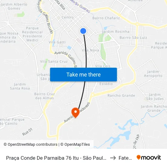 Praça Conde De Parnaiba 76 Itu - São Paulo 13303 Brasil to Fatec Itu map