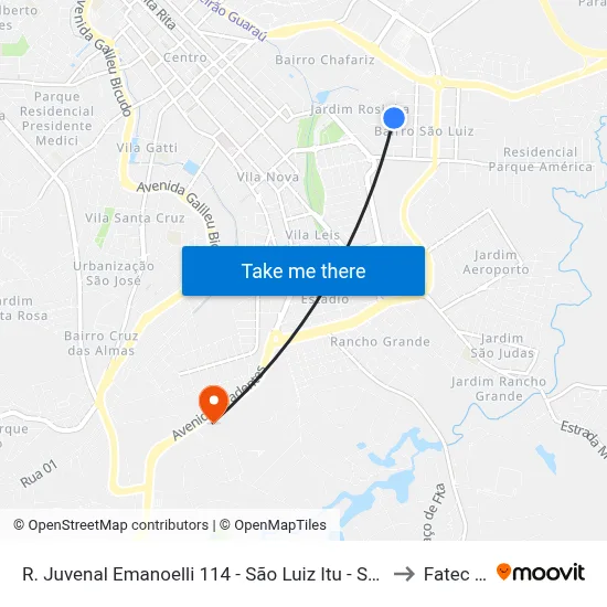 R. Juvenal Emanoelli 114 - São Luiz Itu - SP Brasil to Fatec Itu map