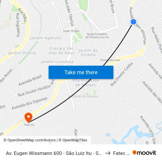 Av. Eugen Wissmann 600 - São Luiz Itu - SP Brasil to Fatec Itu map