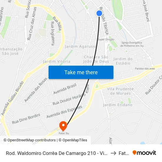 Rod. Waldomiro Corrêa De Camargo 210 - Vila Nova Itu - SP 13304-080 Brasil to Fatec Itu map