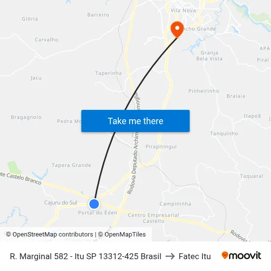 R. Marginal 582 - Itu SP 13312-425 Brasil to Fatec Itu map