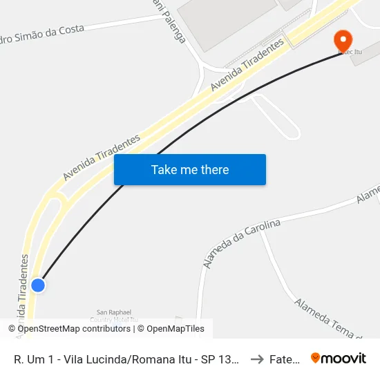 R. Um 1 - Vila Lucinda/Romana Itu - SP 13309-722 Brasil to Fatec Itu map