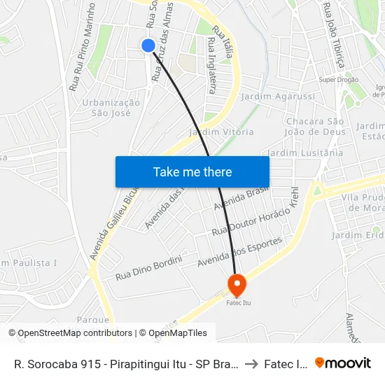 R. Sorocaba 915 - Pirapitingui Itu - SP Brasil to Fatec Itu map
