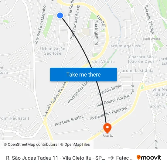 R. São Judas Tadeu 11 - Vila Cleto Itu - SP Brasil to Fatec Itu map