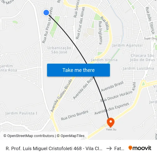 R. Prof. Luís Miguel Cristofoleti 468 - Vila Cleto Itu - SP 13310-285 Brasil to Fatec Itu map