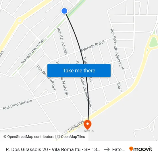 R. Dos Girassóis 20 - Vila Roma Itu - SP 13309-500 Brasil to Fatec Itu map