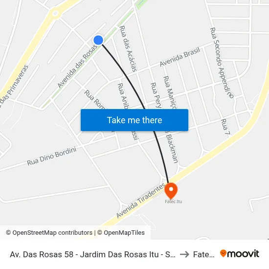 Av. Das Rosas 58 - Jardim Das Rosas Itu - SP 13309-522 Brasil to Fatec Itu map