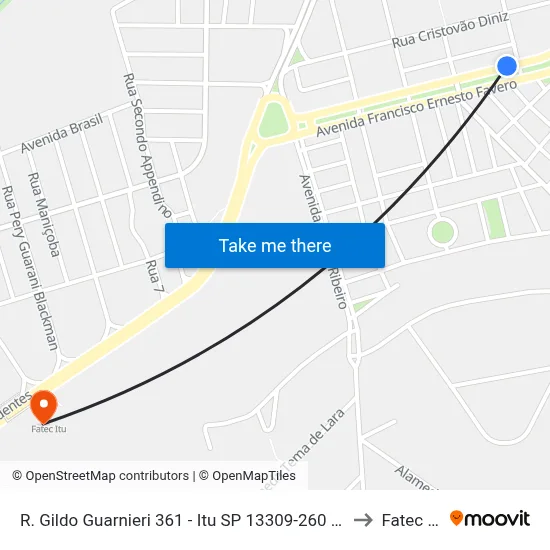 R. Gildo Guarnieri 361 - Itu SP 13309-260 Brasil to Fatec Itu map