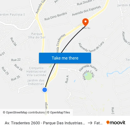 Av. Tiradentes 2600 - Parque Das Industrias Itu - SP 13309-640 Brasil to Fatec Itu map