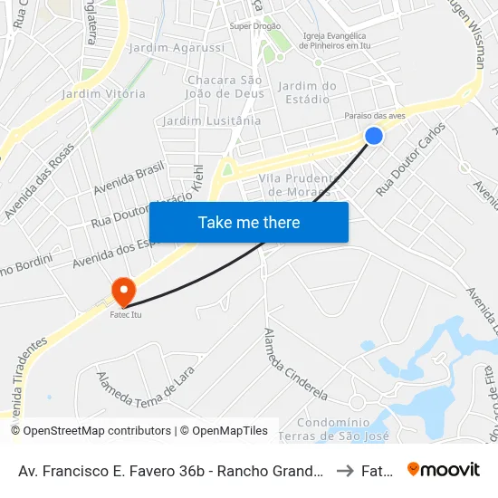 Av. Francisco E. Favero 36b - Rancho Grande Itu - SP 13309-290 Brasil to Fatec Itu map