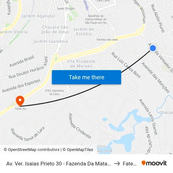 Av. Ver. Isaias Prieto 30 - Fazenda Da Mata Itu - SP Brasil to Fatec Itu map