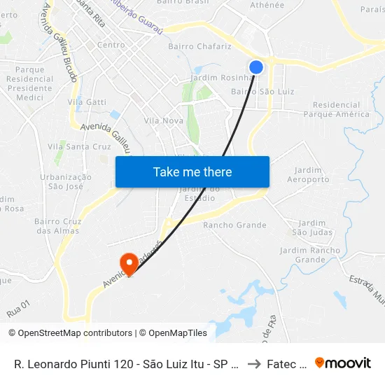 R. Leonardo Piunti 120 - São Luiz Itu - SP Brasil to Fatec Itu map