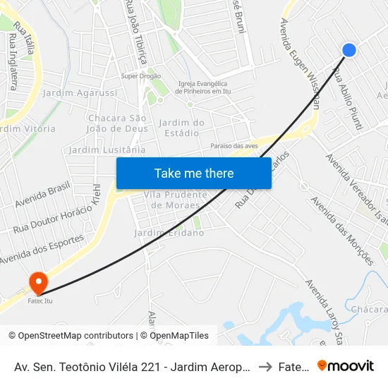 Av. Sen. Teotônio Viléla 221 - Jardim Aeroporto I Itu - SP Brasil to Fatec Itu map