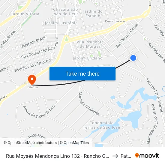 Rua Moysés Mendonça Lino 132 - Rancho Grande Itu - SP 13306-123 Brasil to Fatec Itu map