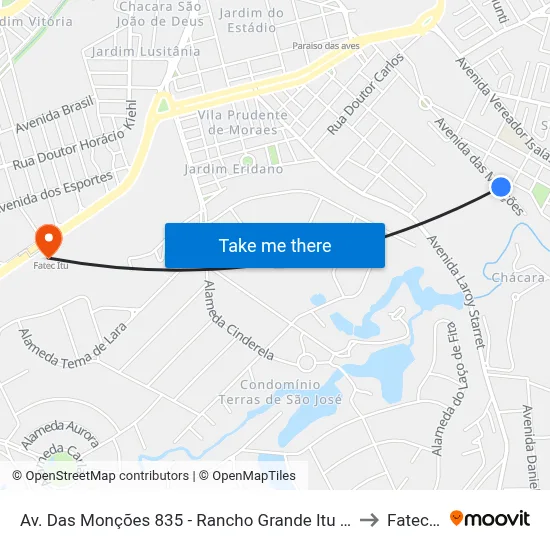 Av. Das Monções 835 - Rancho Grande Itu - SP Brasil to Fatec Itu map