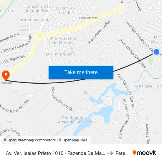Av. Ver. Isaias Prieto 1010 - Fazenda Da Mata Itu - SP Brasil to Fatec Itu map