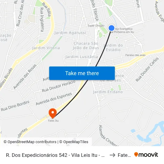 R. Dos Expedicionários 542 - Vila Leis Itu - SP 13304-080 Brasil to Fatec Itu map