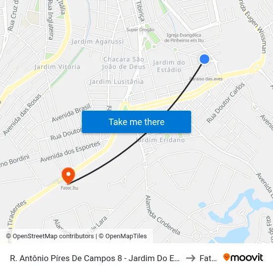 R. Antônio Píres De Campos 8 - Jardim Do Estadio Itu - SP 13304-080 Brasil to Fatec Itu map