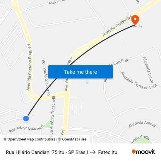 Rua Hilário Candiani 75 Itu - SP Brasil to Fatec Itu map