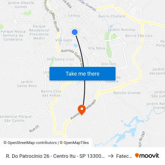 R. Do Patrocínio 26 - Centro Itu - SP 13300-200 Brasil to Fatec Itu map