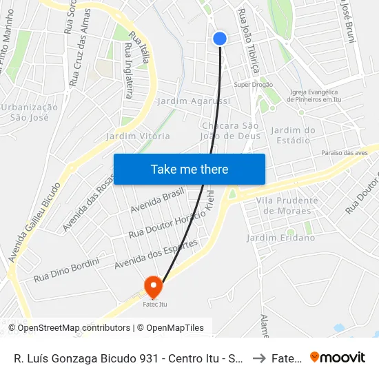 R. Luís Gonzaga Bicudo 931 - Centro Itu - SP 13309-031 Brasil to Fatec Itu map