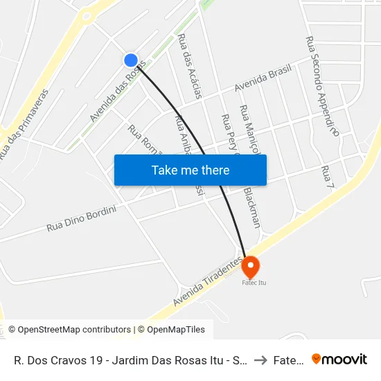 R. Dos Cravos 19 - Jardim Das Rosas Itu - SP 13309-500 Brasil to Fatec Itu map