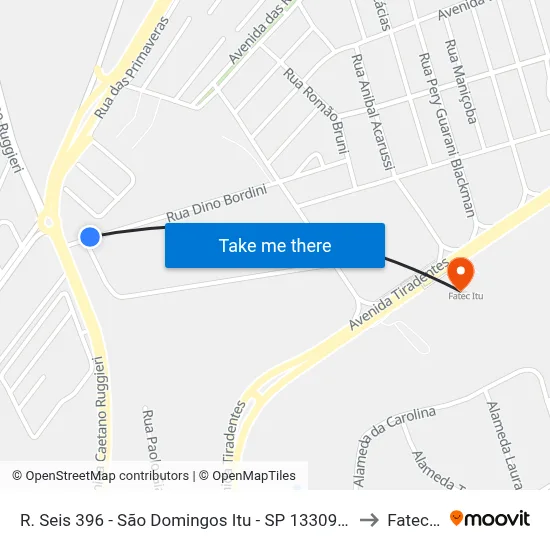 R. Seis 396 - São Domingos Itu - SP 13309-710 Brasil to Fatec Itu map
