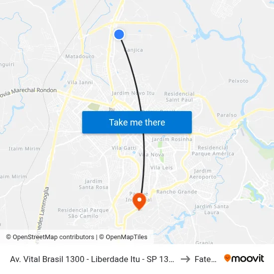 Av. Vital Brasil 1300 - Liberdade Itu - SP 13301-140 Brasil to Fatec Itu map