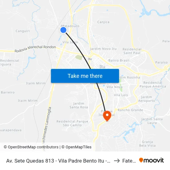 Av. Sete Quedas 813 - Vila Padre Bento Itu - SP 13328-300 Brasil to Fatec Itu map