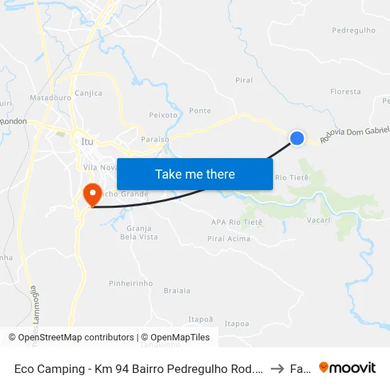 Eco Camping - Km 94 Bairro Pedregulho Rod. Dom Gabriel Paulino Bueno Couto Itu - SP Brasil to Fatec Itu map