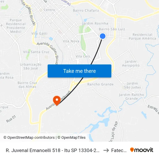 R. Juvenal Emanoelli 518 - Itu SP 13304-260 Brasil to Fatec Itu map