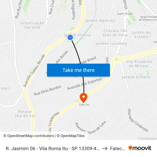 R. Jasmim 06 - Vila Roma Itu - SP 13309-490 Brasil to Fatec Itu map