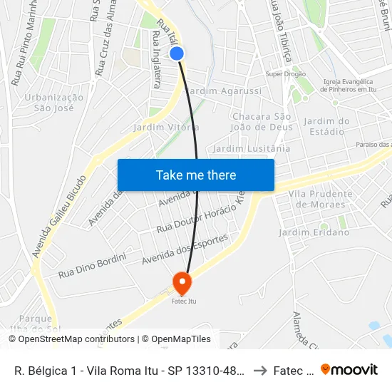 R. Bélgica 1 - Vila Roma Itu - SP 13310-483 Brasil to Fatec Itu map