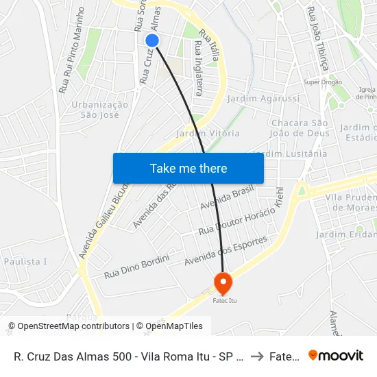 R. Cruz Das Almas 500 - Vila Roma Itu - SP 13310-431 Brasil to Fatec Itu map