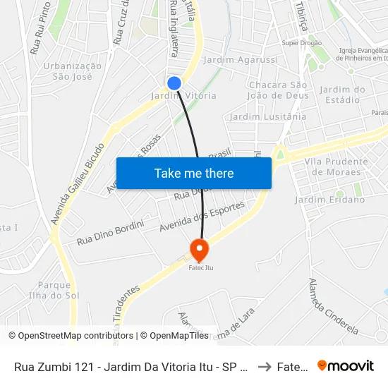 Rua Zumbi 121 - Jardim Da Vitoria Itu - SP 13309-471 Brasil to Fatec Itu map