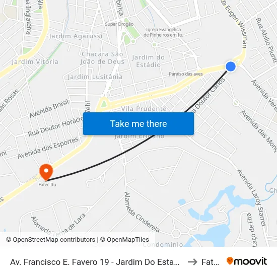 Av. Francisco E. Favero 19 - Jardim Do Estadio Itu - SP 13309-290 Brasil to Fatec Itu map