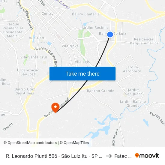 R. Leonardo Piunti 506 - São Luiz Itu - SP Brasil to Fatec Itu map
